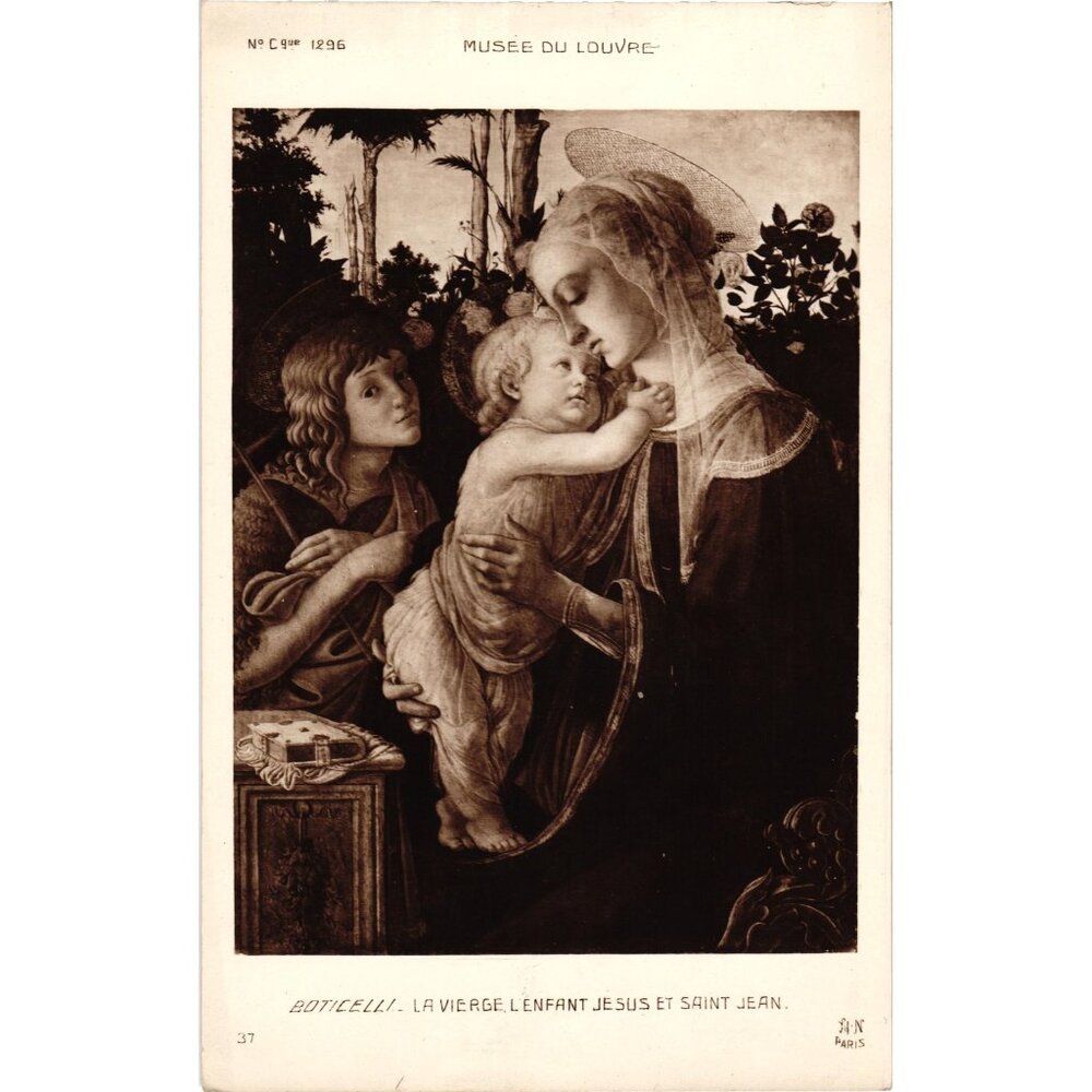 Botticelli La Vierge L’Enfant Jésus Et Saint Jean Louvre Postcard Vintage Art